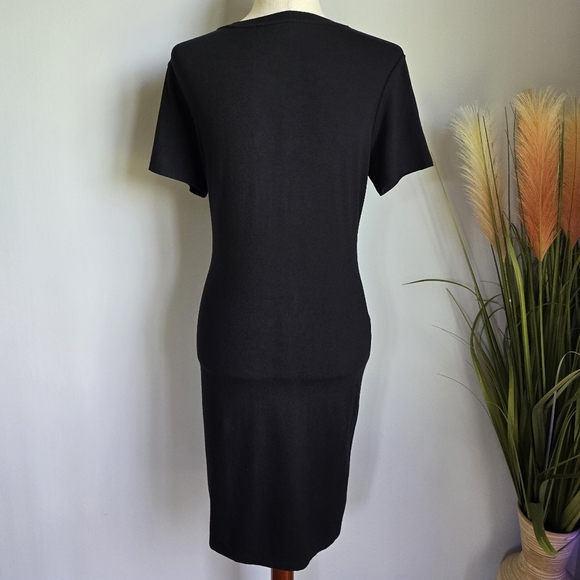 Theory Black Twist Knotted T-Shirt Knit Mini Stretch Dress Womens Size Medium - Picture 6 of 11